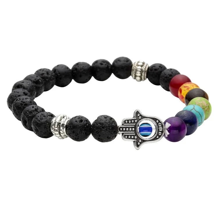 

7 Chakras Gemstone Bracelet Lava Stone Essential Oil Diffuser Reiki Healing Balancing Round Beads