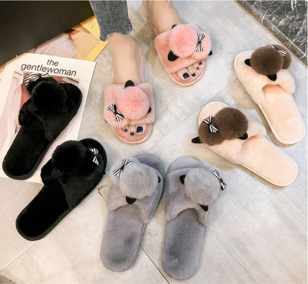 

Women's Furry Faux Fur Slippers Teddy Bear Foam House yeezy Slippers Soft Plush Flat Slide Sandals Indoor Outdoor Slip on