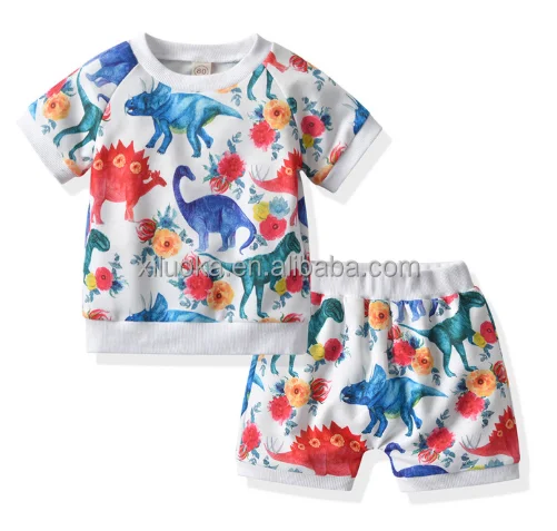 

Wholesale High Quality Fashion dinosaurs Print Short Sleeve Baby Boy Sets, Picture