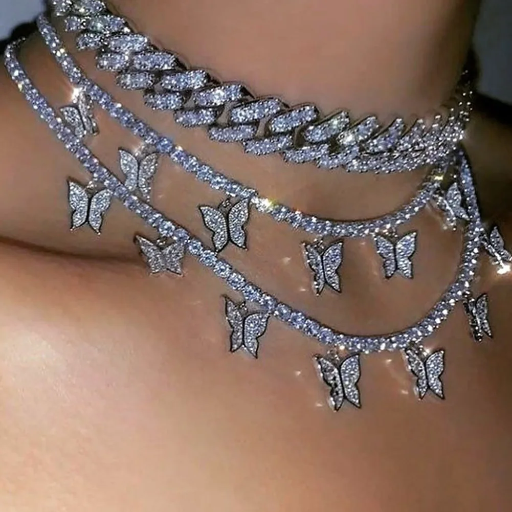 

Butterfly Necklace Amazon Hot Sale Double Deck Fashion Women Jewelry Elegant Alloy choker, Gold,silver