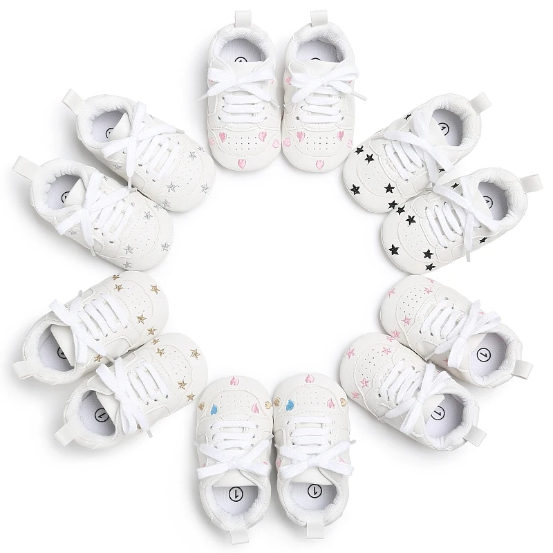 

Heart Print Baby Pu Leather Shoes Sports Sneaker Newborn Baby Boys Girls Star Pattern Shoes Newborn Soft Anti-slip Shoes