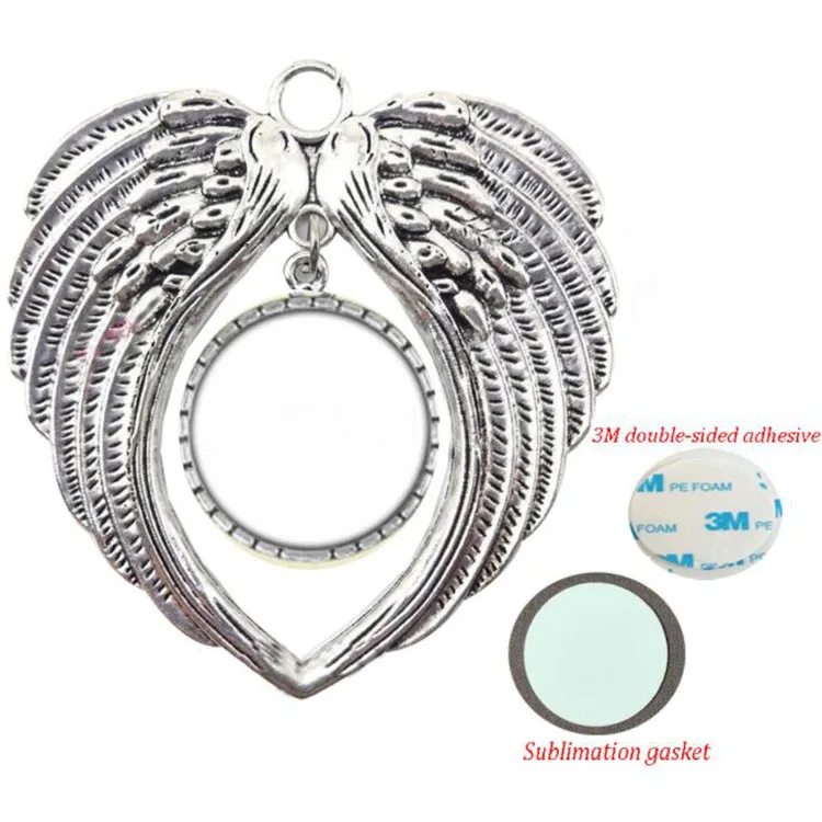 

sublimation christmas ornament angel wings round shape blank DIY add you own image and background, Silver gold