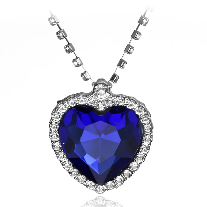 

New Fashion Titanic Blue Heart of Ocean Precious Stone Diamond Pendant Necklace, Blue/red