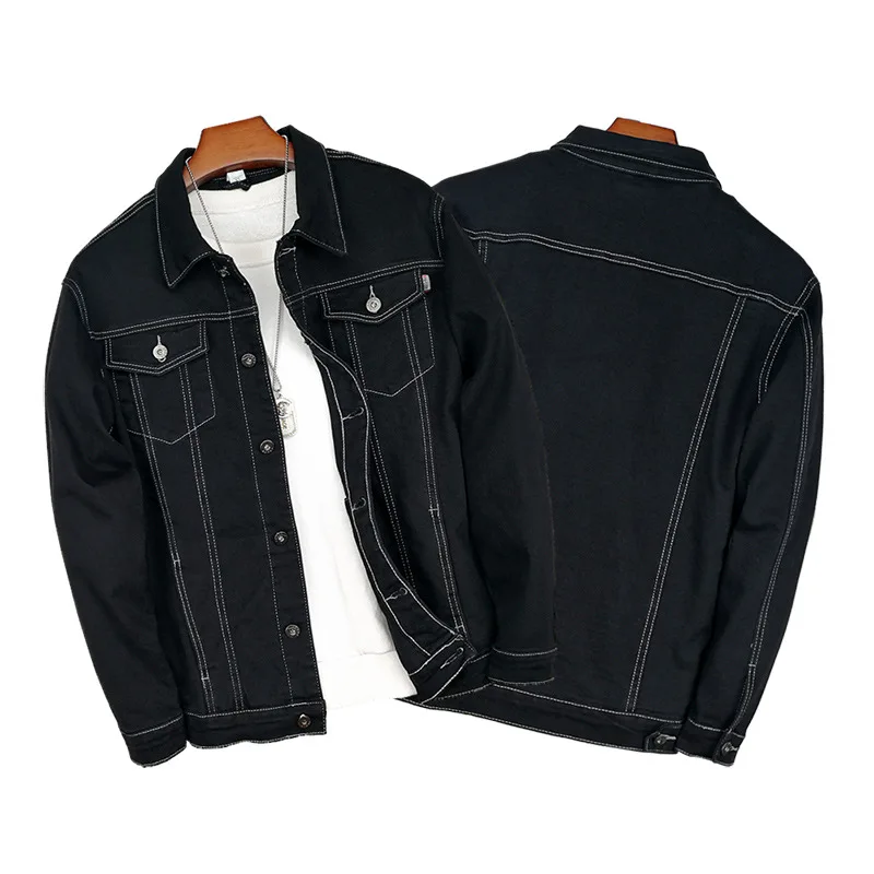 

Custom no brand street style blank retro black jean jacket for men aviator jacket