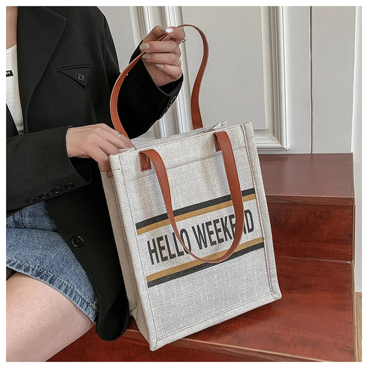 

Custom 2021 trend cotton bag linen tote bag with PU handle, Any color from our color card