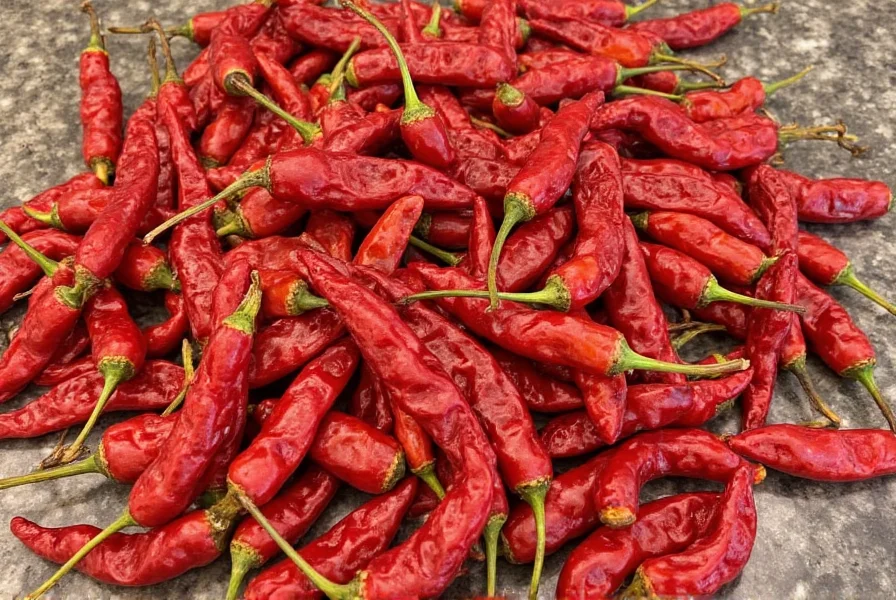 Dried chiles de arbol in a bowl