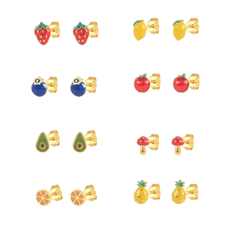 

CANNER Wholesale Jewelry Small Cute Fruit Earrings S925 Sterling Silver 18K Gold Plated Stud Earrings