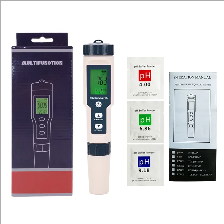 Professional 5 In 1 Water Testing Meter Multi-parameter Ph And Salinity ...