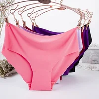 

Wholesale plus size high waist pure color breathable sexy lady's silk seamless briefs panties