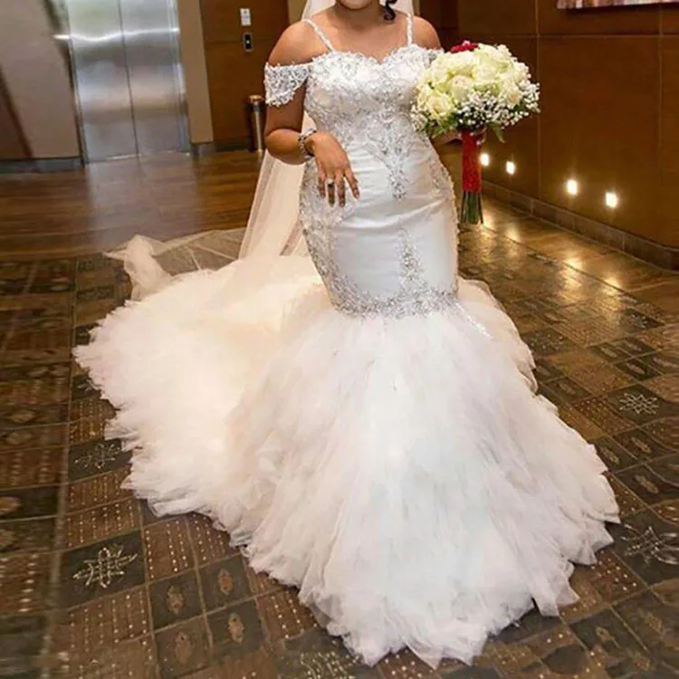 

African Style 2021 Luxury High-end Off Shoulder Mermaid Wedding Dress Gown Bridal For Women, As picture or customized make