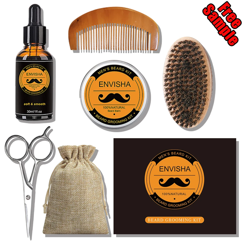 

ENVISHA Organic Beard Growth Oil 6 in 1 Natural Mens Grooming Care Kit Private Label Beard Growth Kit