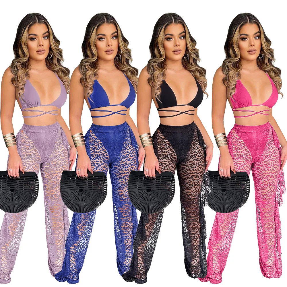 

Yingchao 2022 Lace Bandage Ladies Bra And Pant Set Top Pant Two Piece Suit Plus Size Women Pant And Shirt Set Outfits Set