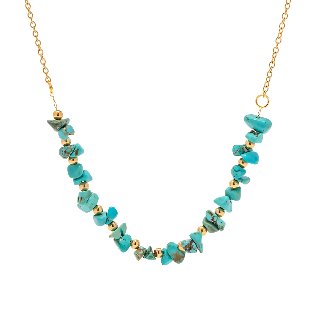 

Romantic Gift Natural Stone Stainless Steel 18K Gold-plated Various Stitching Green Turquoise Necklace