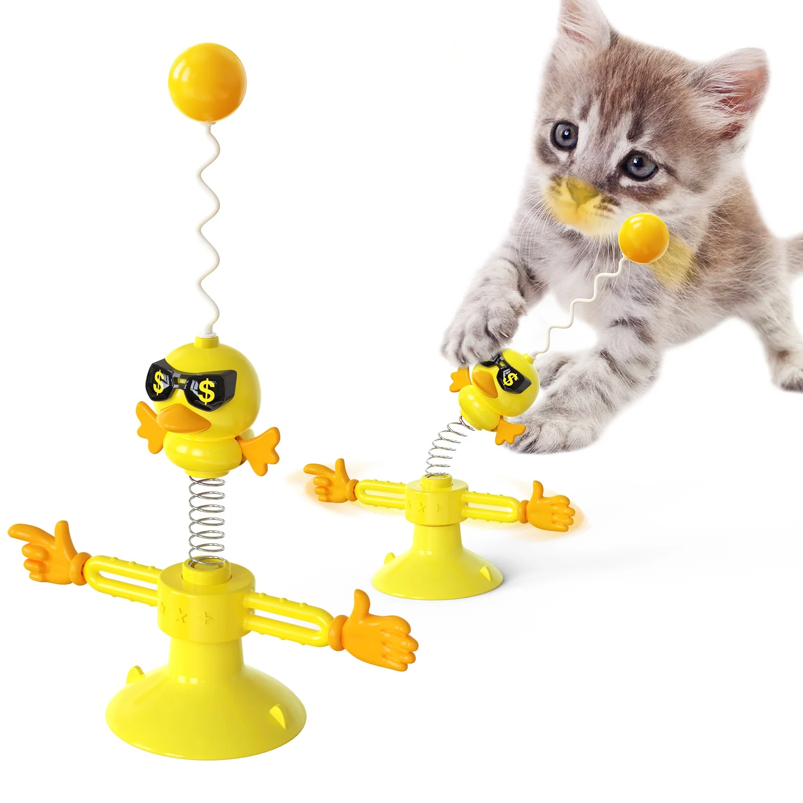 

Secure spring bird sound pet funny stick cat teaser wand biting intelligence bounced sucker tumbler interactive cat toys cat spr, Yellow pink