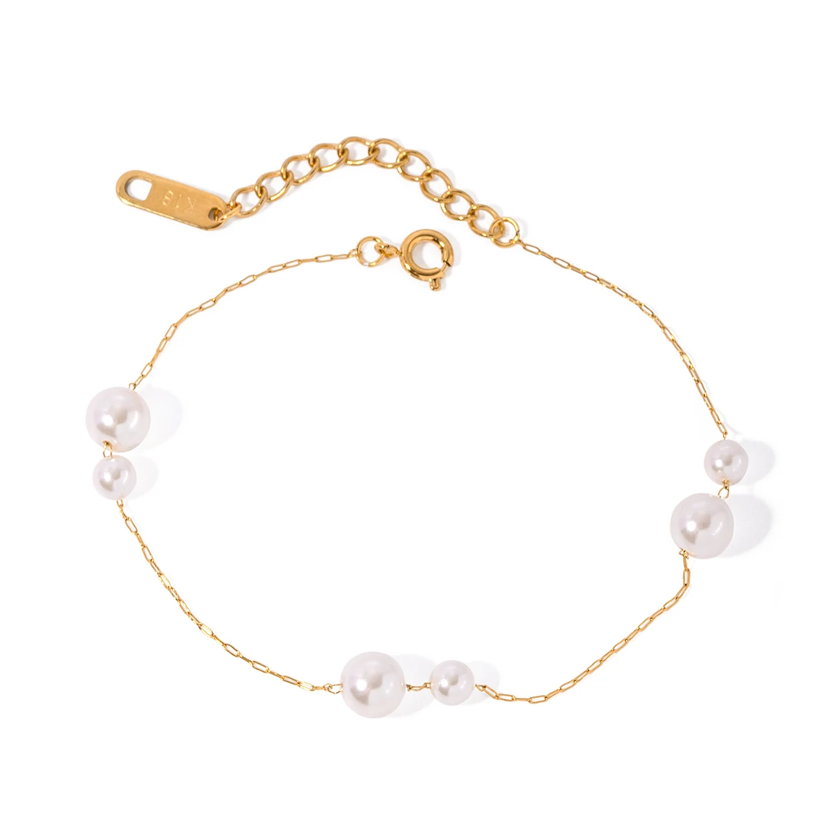 

J&D Jewelry Waterproof 18K Gold Plated Dainty Stainless Steel Interval Pearl Bracelet for Women