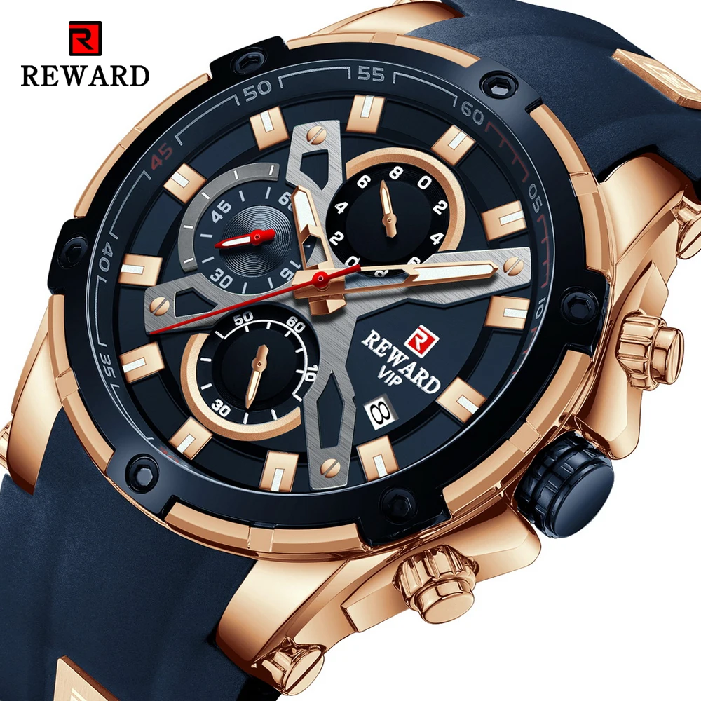 

REWARD 83016 Mens Watches Blue Waterproof Top Brand Luxury Chronograph Sport Watch Quartz Men Wristwatch Relogio Masculino