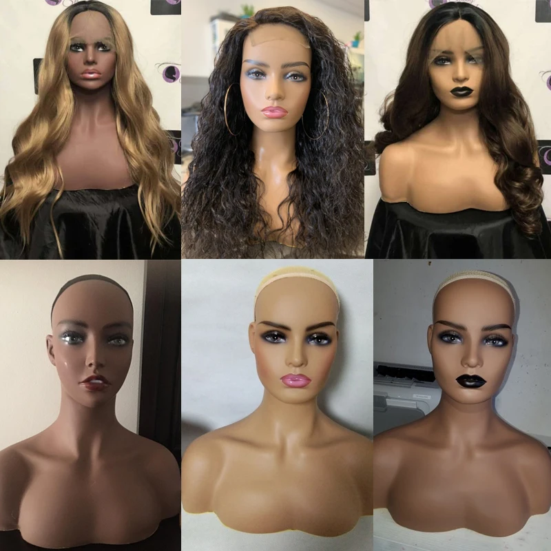 
Female Mannequin Head with Shoulders for Wig Display Half Body Double Shoulder PVC Training Mannequin Heads 6 Colors Available 