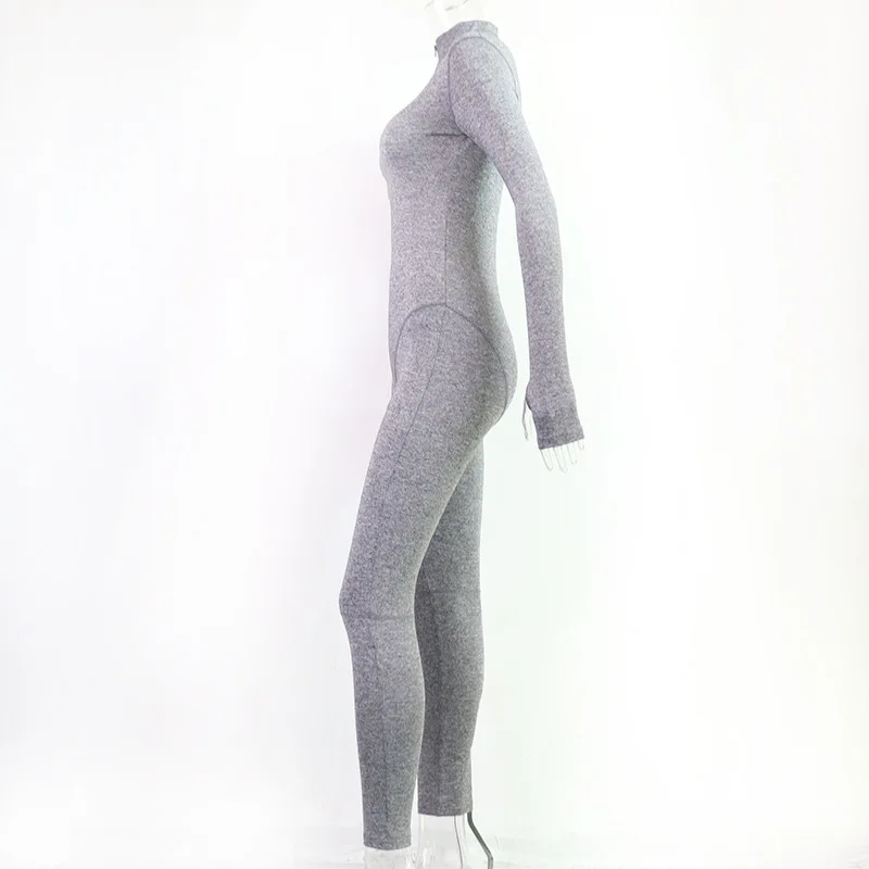 

solid color 2020 long sleeve deep V neck zipper one piece yoga suit woman fashion jumpsuit Bodycon women clothing