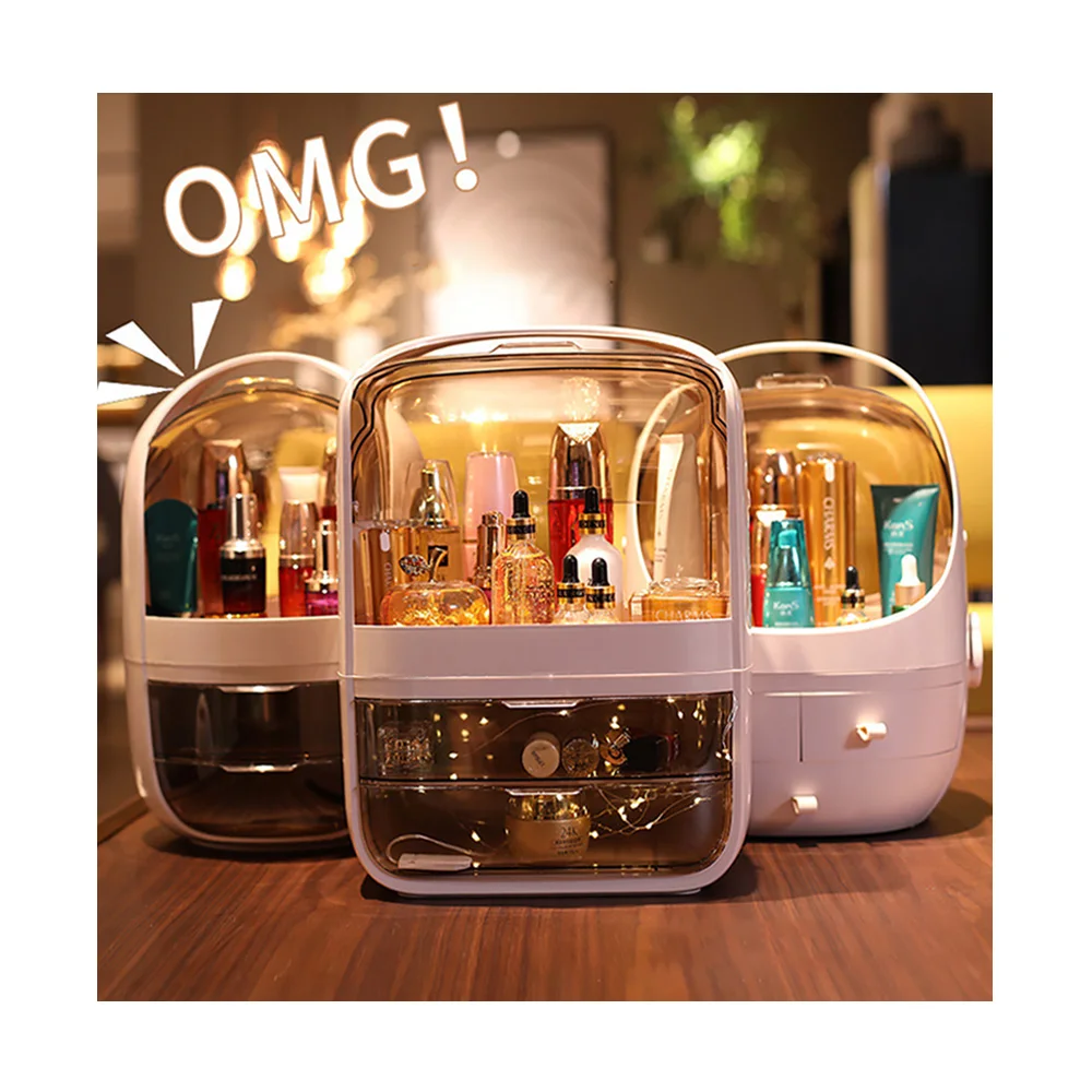 

JX- Bathroom Countertop Transparent Cosmetic Storage Box Luxury Makeup Drawer Organizer Jewelry Nail Polish Storage Case, Pearl white .pink.vanilla green