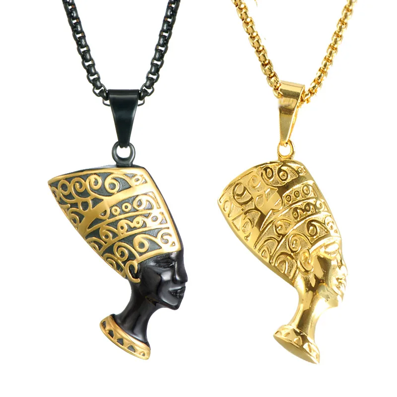 

Hip Hop Stainless Steel Egyptian Queen Nefertiti Pendant Charm Necklace for Women Men
