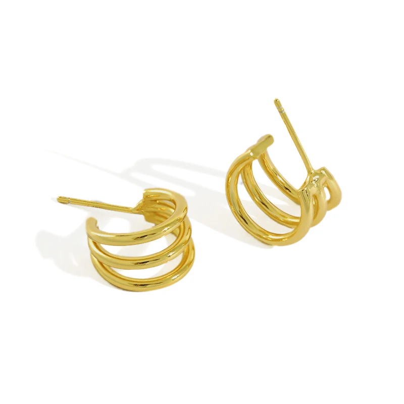 Triple Strand Hoop Earrings 925 Sterling Silver with Gold Plating finish Women Fashion Earrings For Every day