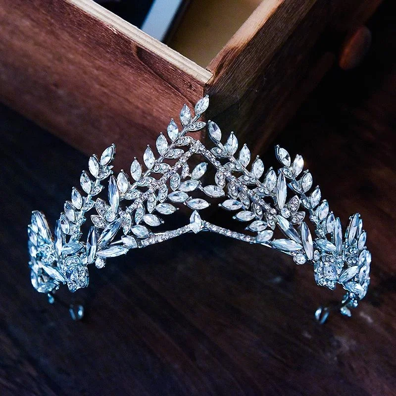 

Jachon New crystal bride Crown zircon wedding hair ornaments popular high-end leaf wedding crown, As picture