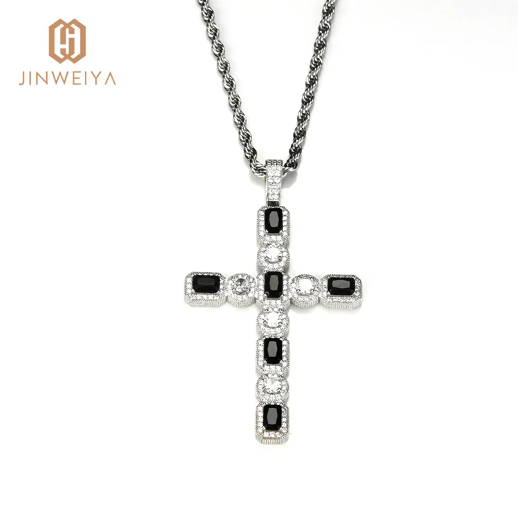 

JWY brass jewelry hip hop men fashion simple cross pendant necklace with zircon