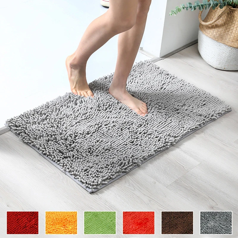 

Hot selling microfiber absorbent shaggy bath mat non slip chenille bathroom carpet mat, Customized color