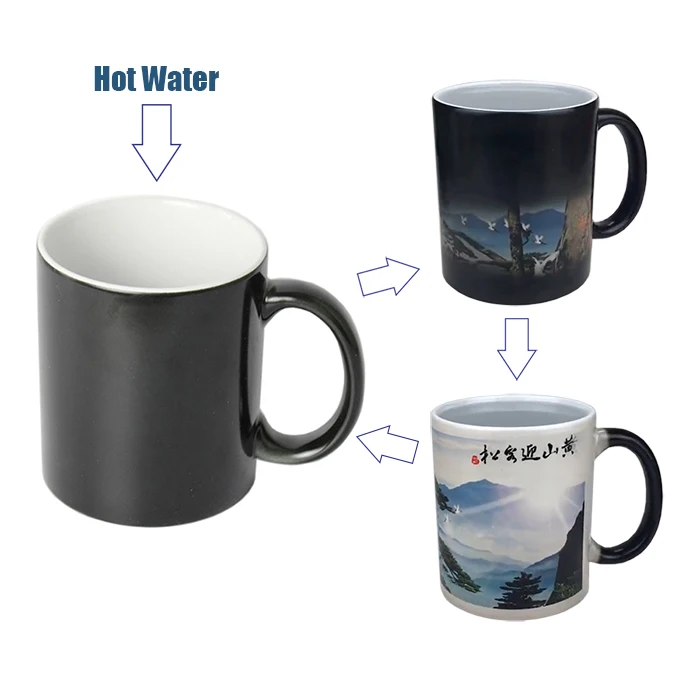 

300ml Customized sublimation magic color change ceramic coffee mugs tea cups with handle