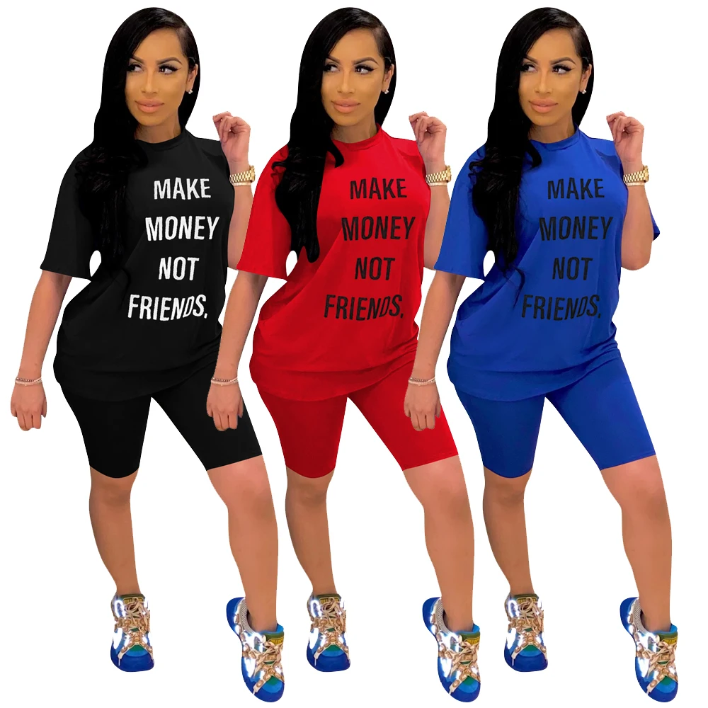 

H1327 hot seller hot style 2020 summer fashion monogrammed casual sportswear set two-piece female, Black/red/blue