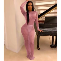 

Sexy Backless Perspective Glitter Long Maxi Dress