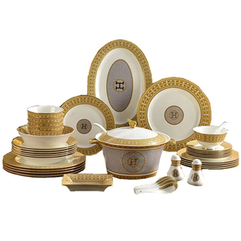 European bone china tableware household luxury plate bowl coffee cup set mosaic pattern modern porcelain dinnerware sets