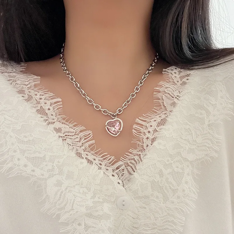 

Vershal B3-86 Korean Style Rhinestone Zircon Love Heart Stainless Steel Necklace Cuff Ring Jewelry For Women