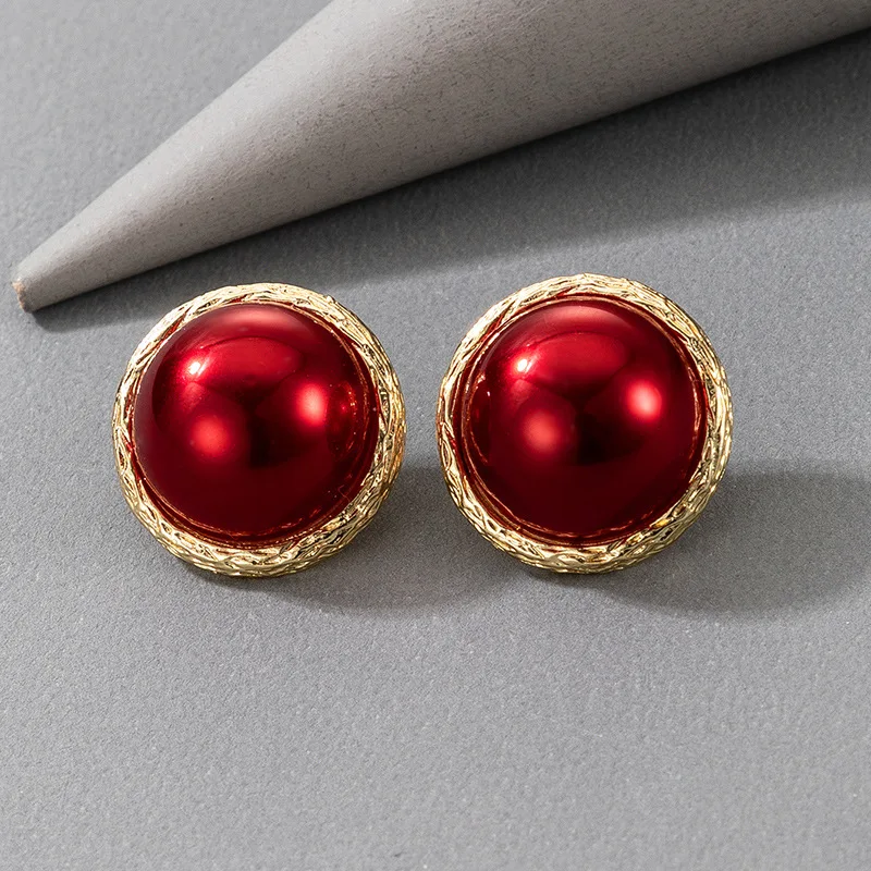 

Kaimei New European cross-border jewelry red gem pearl stud earrings creative straw hat-shaped small cute red earrings, Many colors fyi