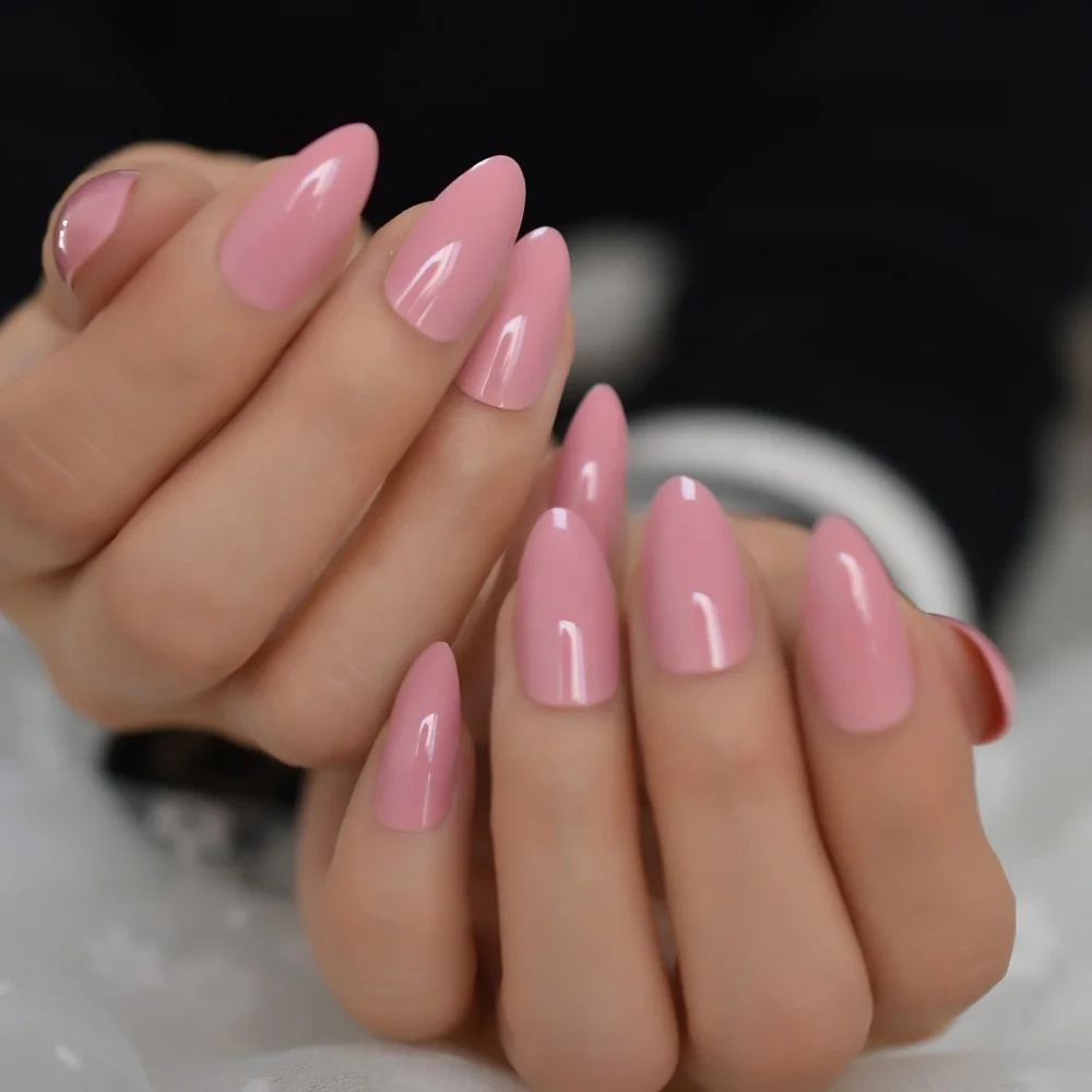 

Plain Nails with Gel Gel Thin Stiletto False Nails Coral Pink Like A Smile Shiny Color Nail Art Tips L5551