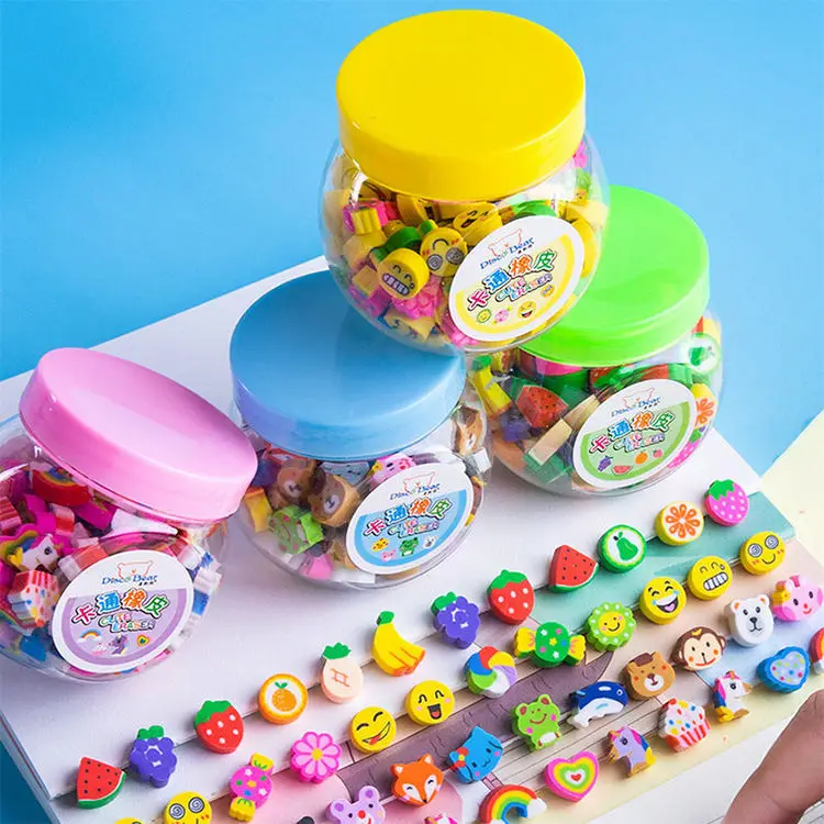 

Soododo Promotion Custom Shape Mini Kids 3D Animal Erasers Rubber Cute Eraser 50pcs Pack Set Cake Animal Fruit Eraser