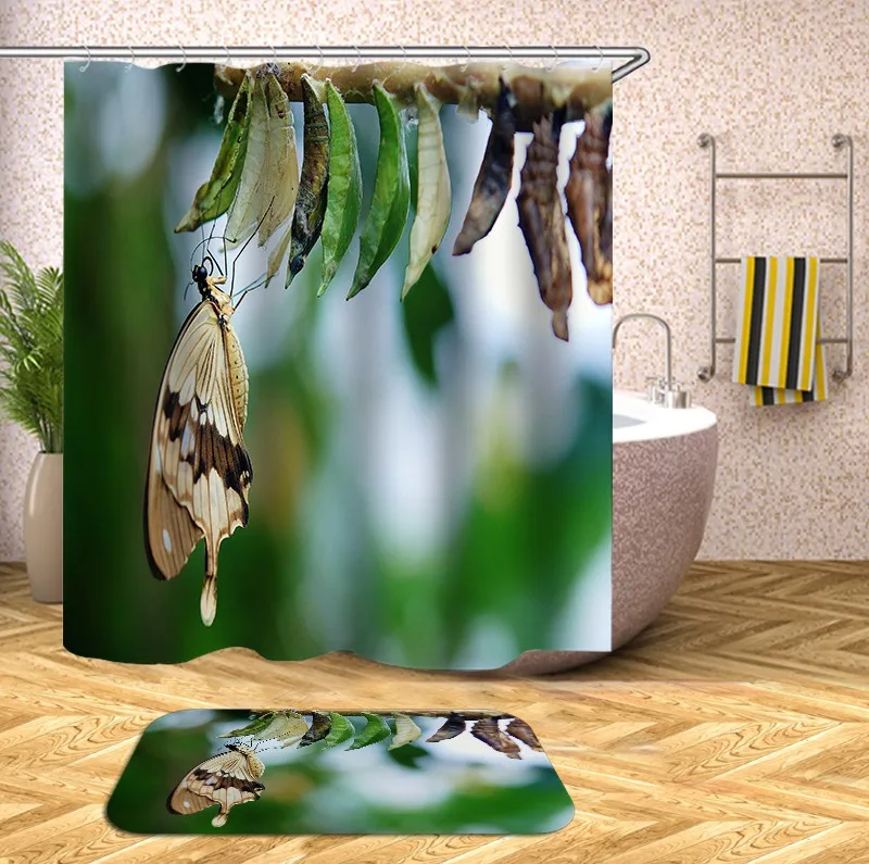 

Amazon best sale custom printed 3d floral bathmat set tree shower curtain and rug set