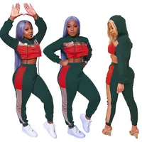 

90805-MX45 new look patchwork two-piece playsuit women hooded jumpsuits