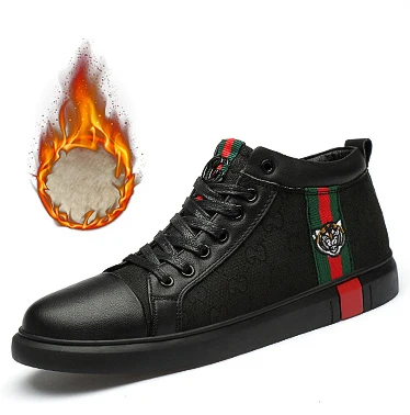 

velvet available mens genuine leather winter boots shoes comfortable daily casual high top casual sneakers shoes for men, Black / grey