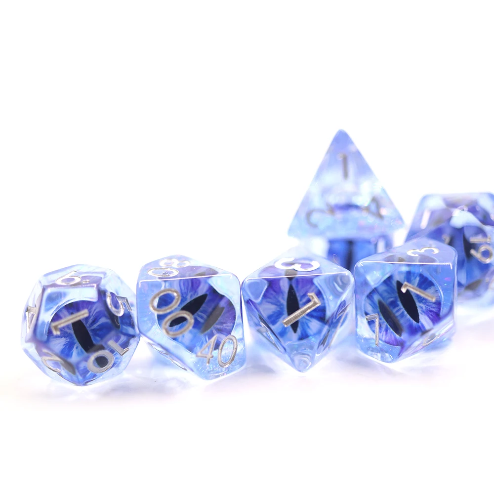 

7 Pieces Dungeons And Dragons Blue Dragon Eye Resin DND Dice Set Polyhedral Soft Edge Dice