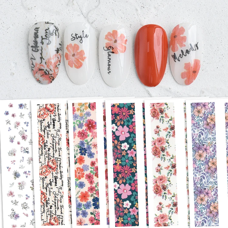 

joyful 1173-1178 2021 autumn new nail sticker retro Japanese dry flower sticker 3D back glue Decal English nail patch, As pictures show