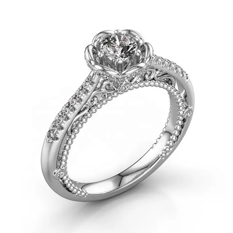 

CZ Crystal Wedding Rings Silver Color Flower Engagement Ring Jewelry for Women Girls Gift Wholesale