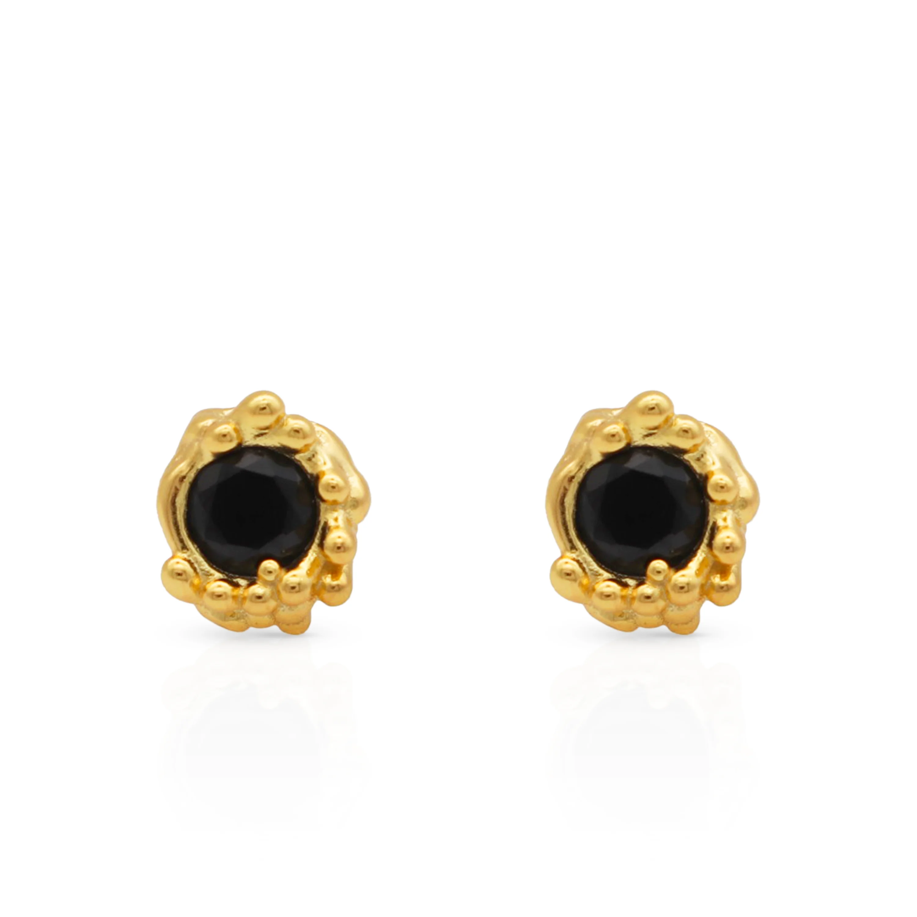 

Chris April fine jewelry 925 Sterling Silver 18k gold plated simple vintage lava rocky onyx stone stud earrings for women