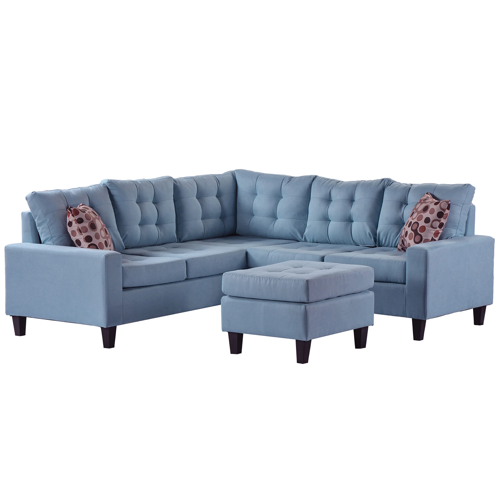 

Free shipping blue Gray L-Shaped Sofa Couch Living Room Rivet Modern Upholstered Set Sofa Sectional with Ottoman and Cushions