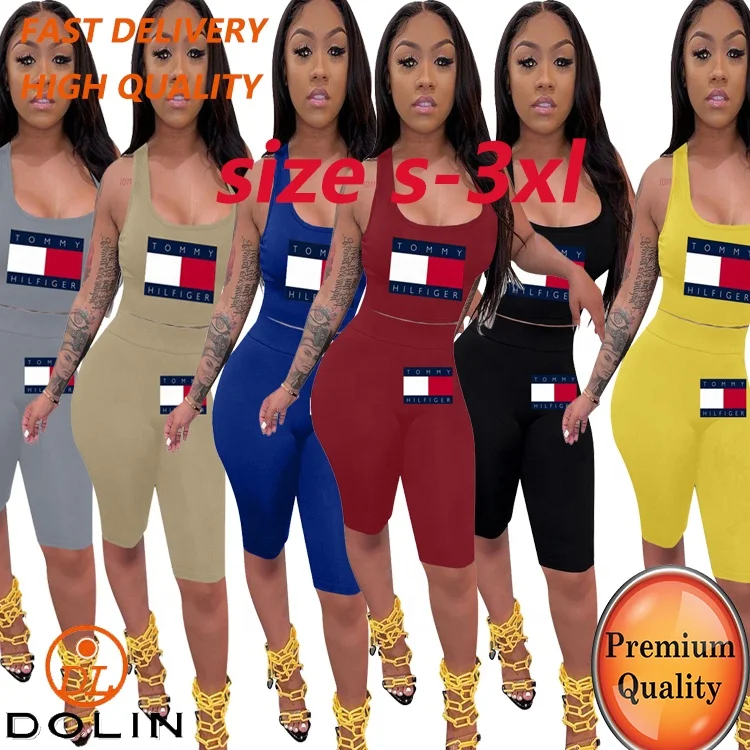 

summer designer women famous brands clothes Solid Color Sport tomy hilfnger two piece set summer clothes for women 2021 sets