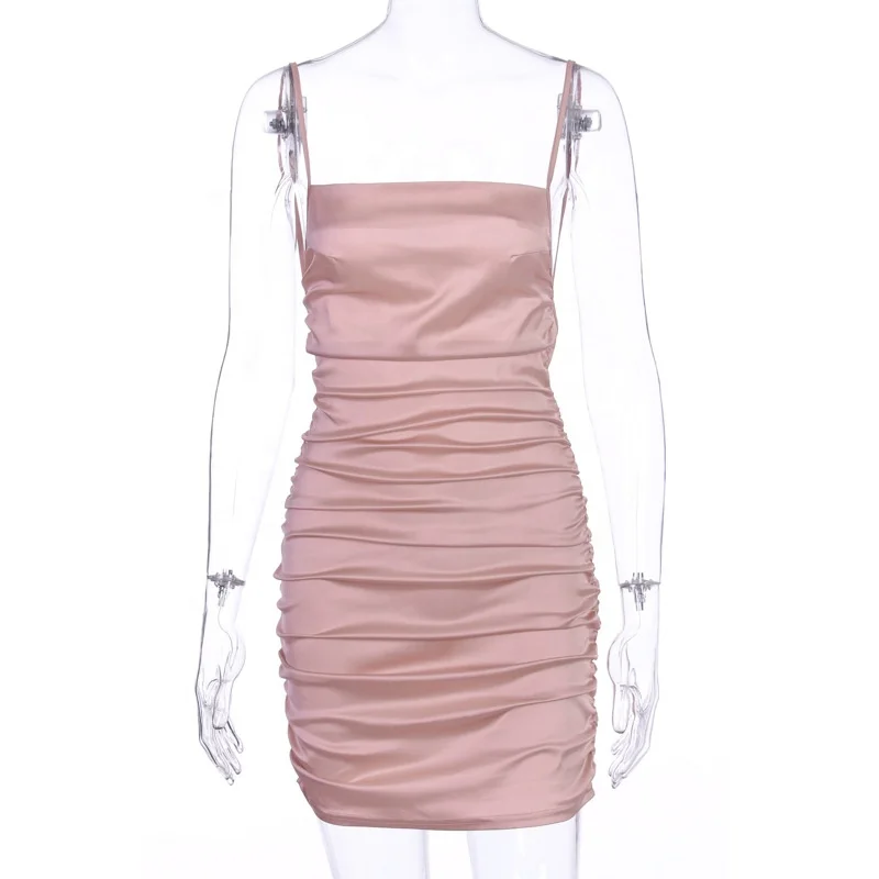 

B52896A Best selling 2020 spring summer lady sexy backless fashion pleated dress, Black/pink/purple/green/khaki