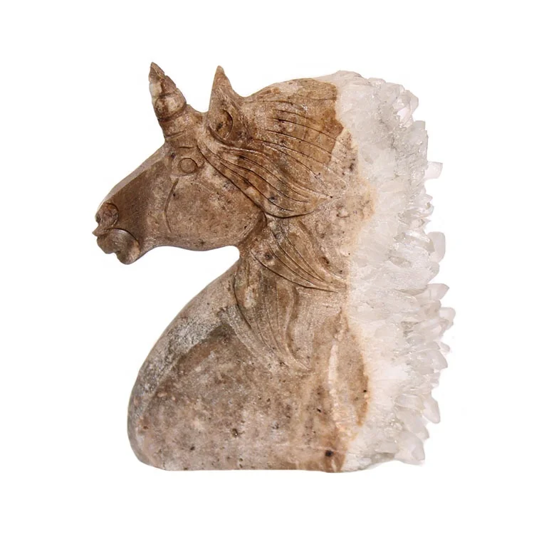 

Hand Carved Natural Stone Unicorn Clear Healing Crystal Cluster Unicorn For Home Decoration