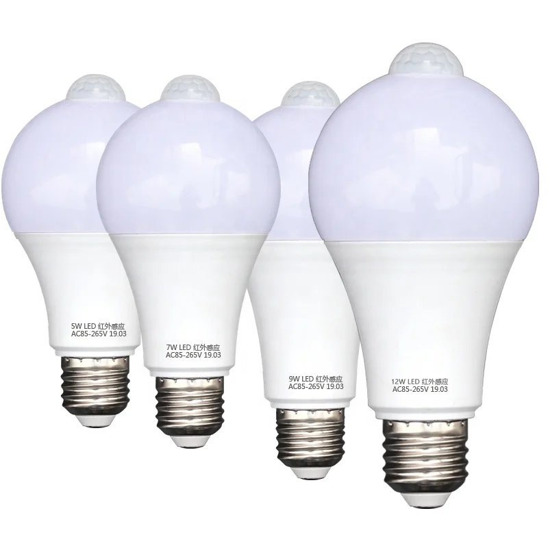 9W 12W Motion Infrared PIR induction Energh Saving Bubble Lamp e27 day night light sensor led bulb