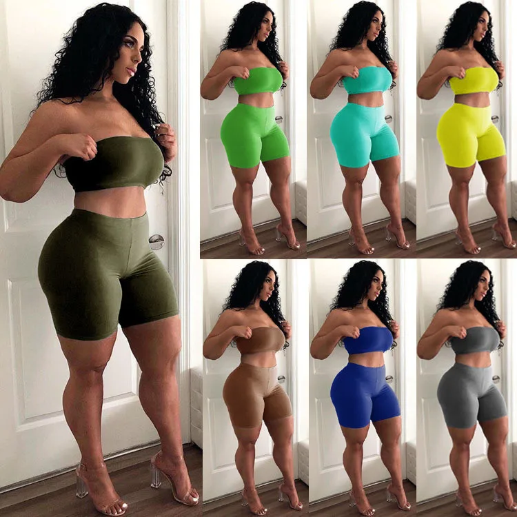 

Wholesale Booty 2 Piece SIet For Women Fashion Sexy Bra Shorts Set, Multi color