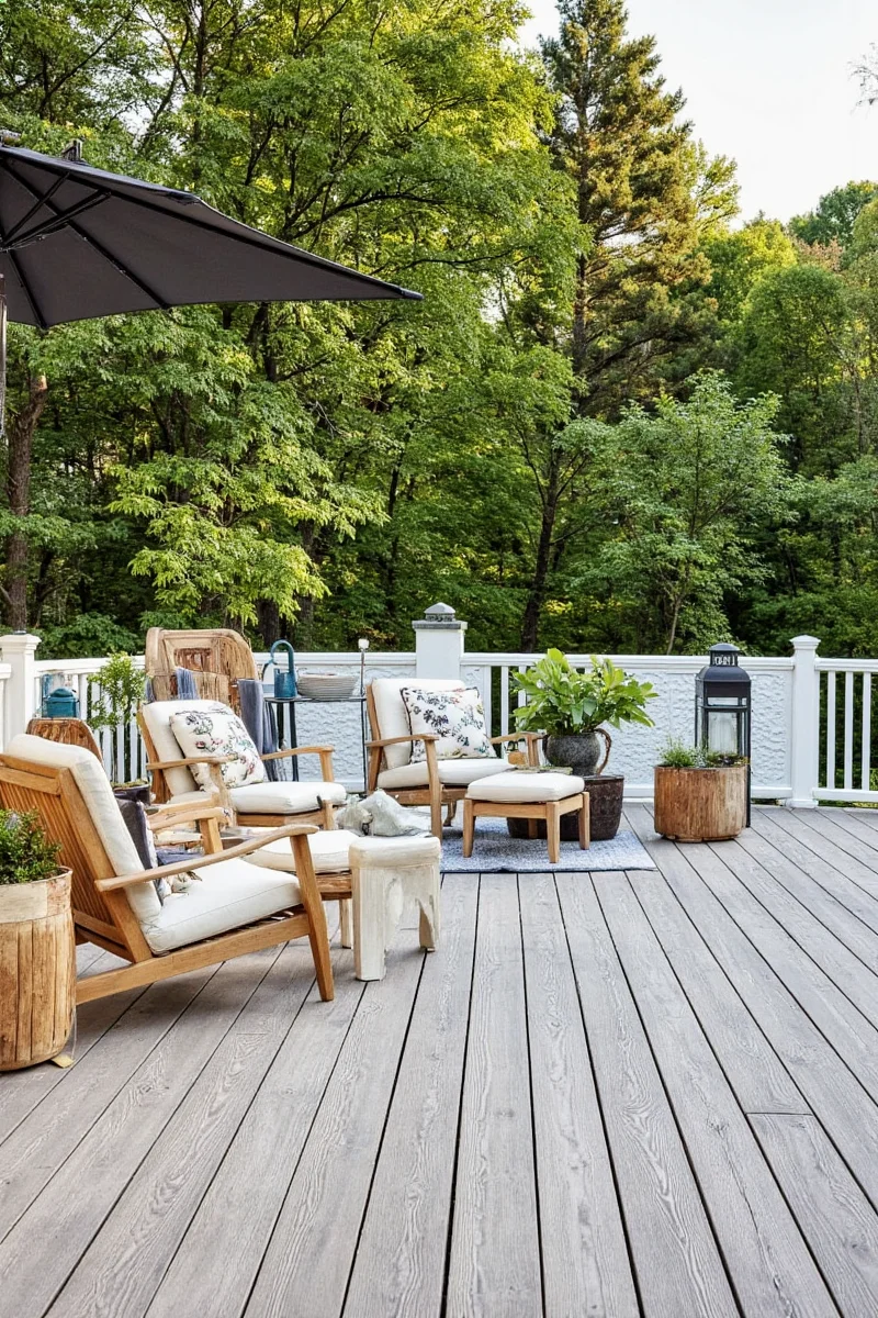 Modern composite decking in neutral tones